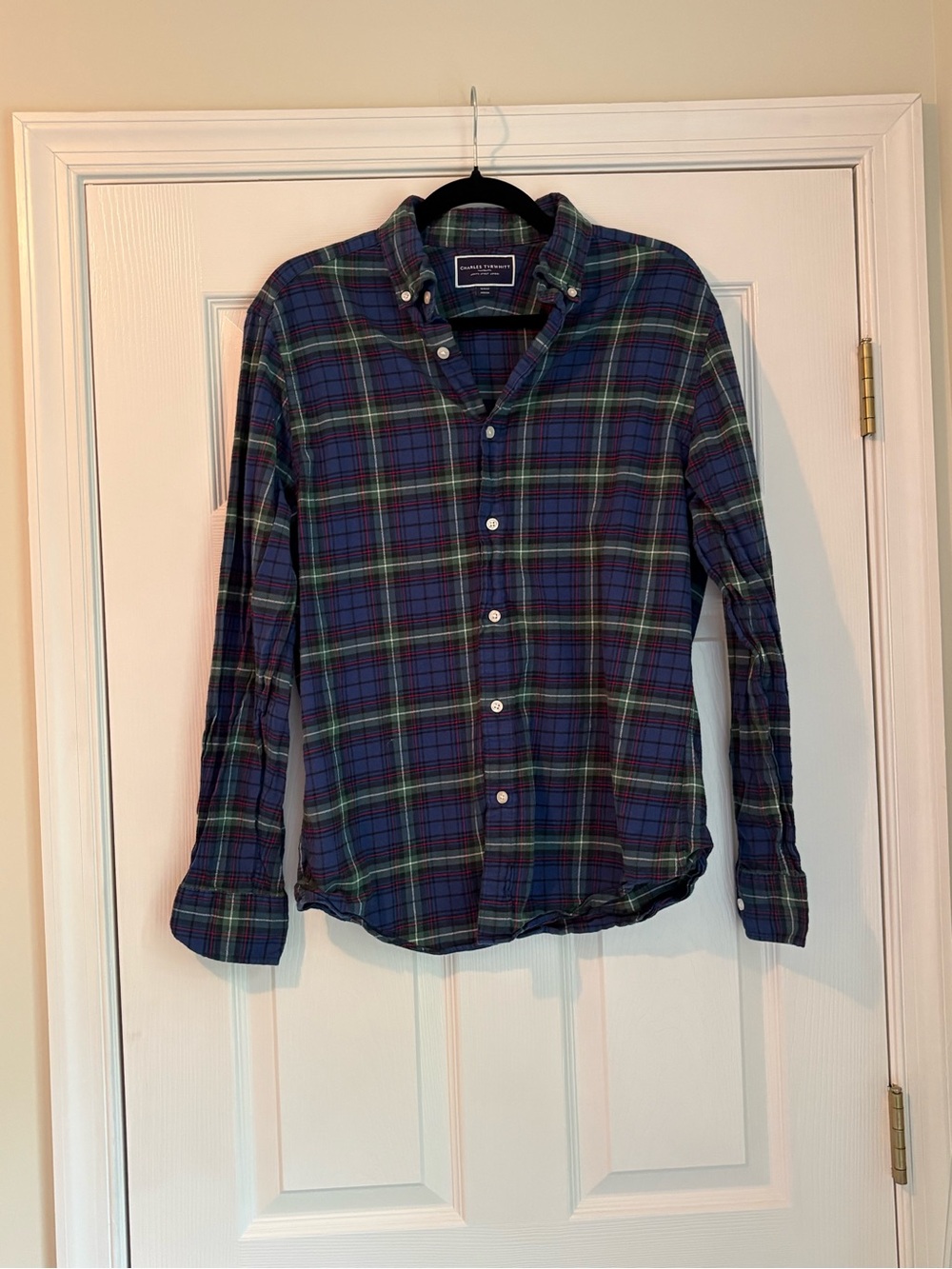 Charles Tyrwhitt Blue and Green Plaid Button-Down Shirt